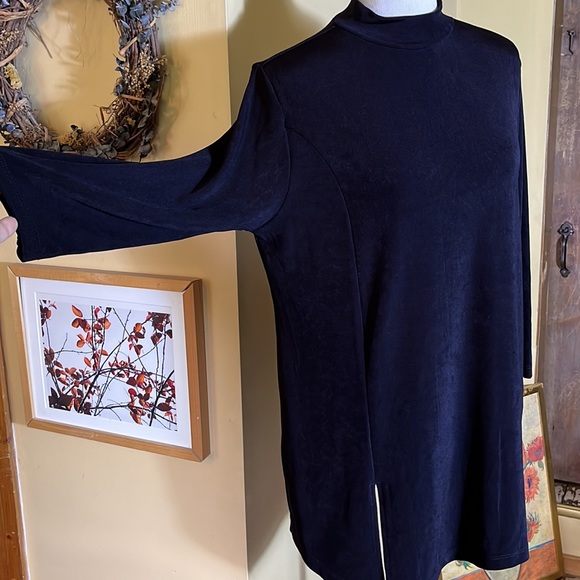 CHICOS TRAVELERS sz 2 L Side Split Top Tunic Stretch No Wrinkle Mockneck $80NEW - Picture 3 of 13